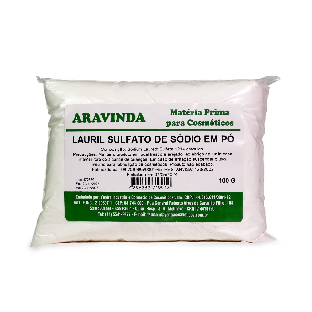 Lauril Sulfato de Sódio em Pó – 100g (Aravinda)